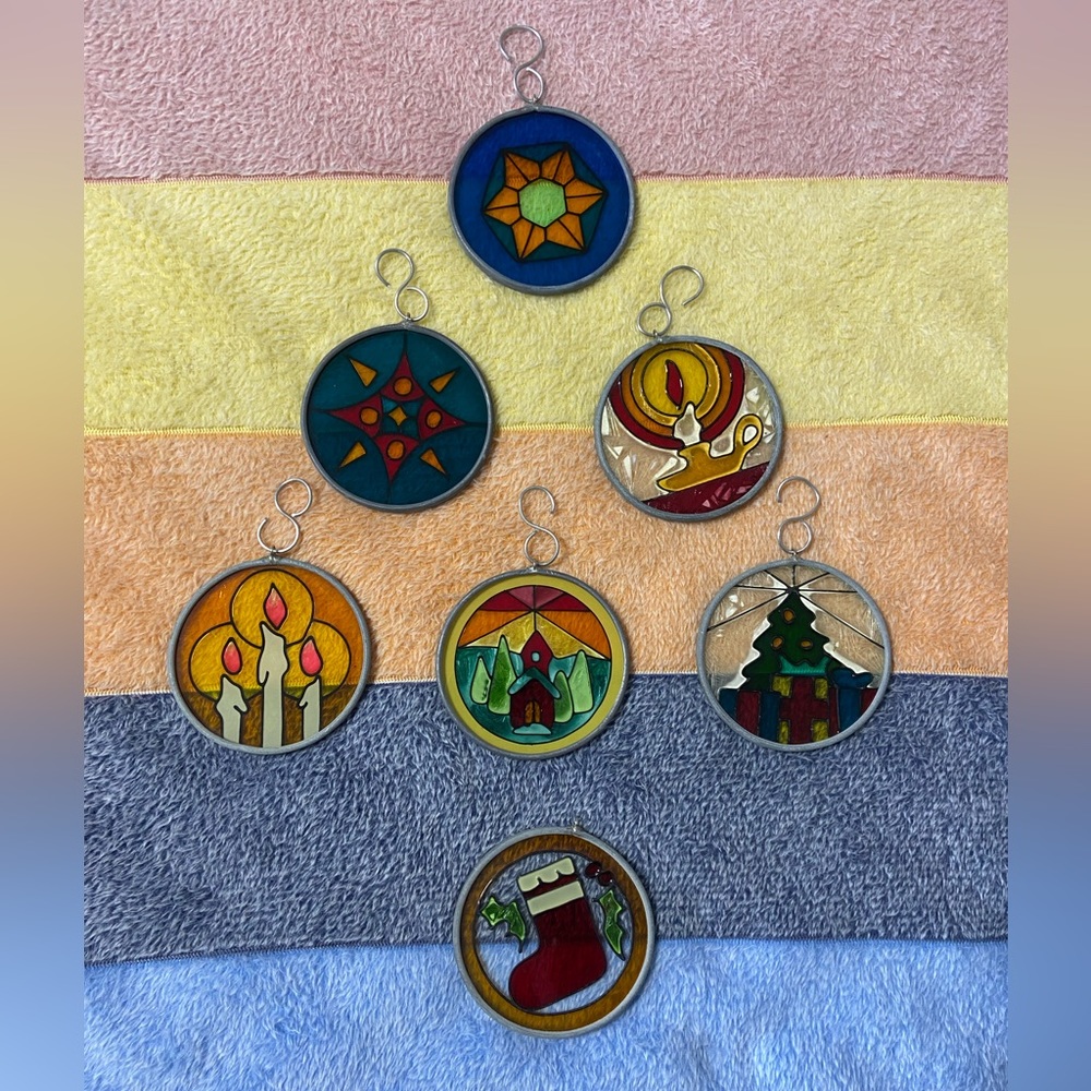7PC. Lot Stained Glass Christmas Ornaments